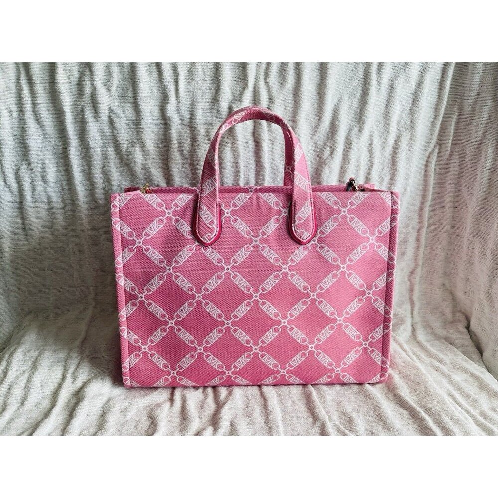 NWT Michael Kors Camilla Rose Gigi Large Logo Chain Jacquard Grab Tote Bag - Picture 8 of 11